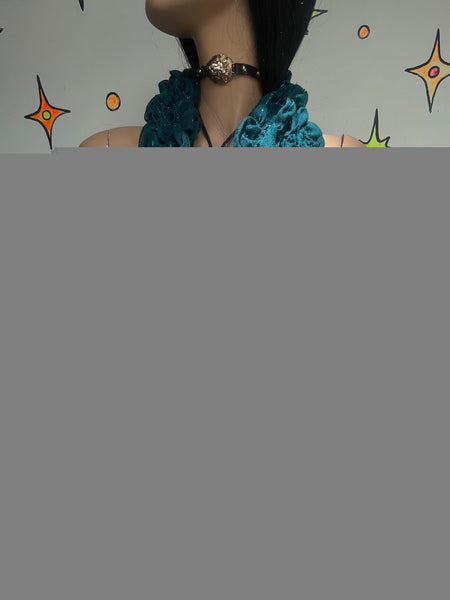 Y2K Teal Sparkle Scrunch Scarf | Cabbagecore Fairy Grunge Textured Wrap