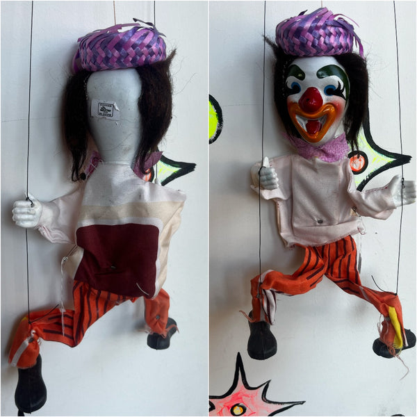 Vintage 60s 70s | Clown Puppet Mexican Handmade Creepy Cute Marionette