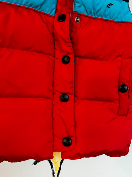 Vintage 70s 80s Retro Cherry Red Striped Puffer Vest - Quilted - Sporty - XS
