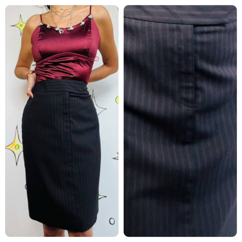 90s Y2K Black w Red Pinstripes Pencil Skirt - Preppy Office Goth Academia - 4