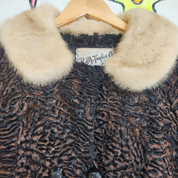 Vintage 40s 50s | Persian Lambswool Fur Coat with Mink Collar