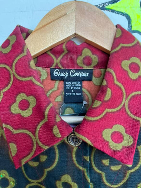 Vintage Wearable Art Rainbow Fairy Whimsy Grunge Boho Cotton Jacket – Size L