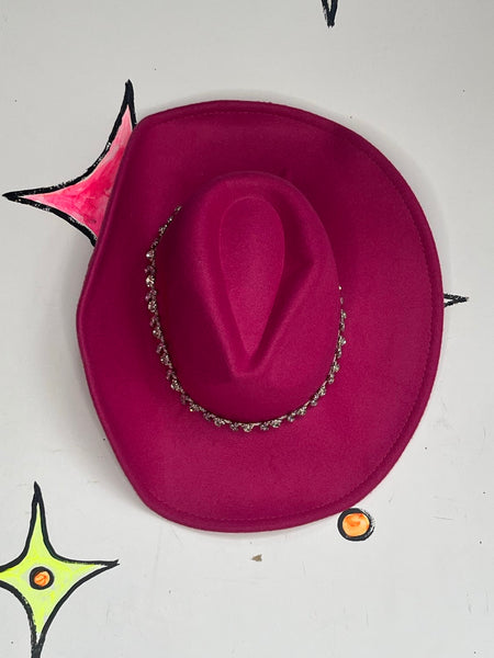 Hot Pink Cowgirl Hat Rhinestone Band Western Barbiecore Party Hat