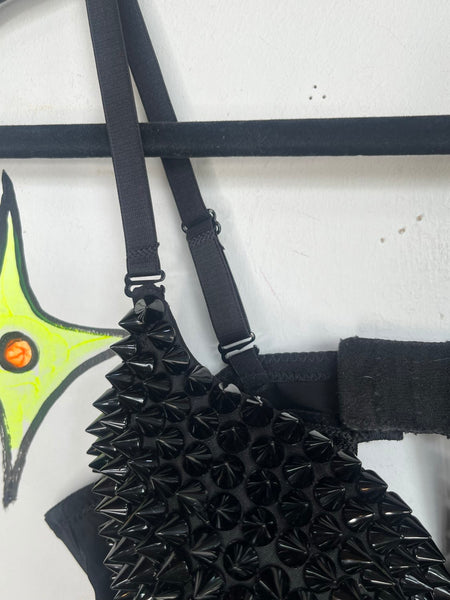 Black Spike Fringe Bra Goth Rave Metal Cosplay Grunge Rocky Horror S