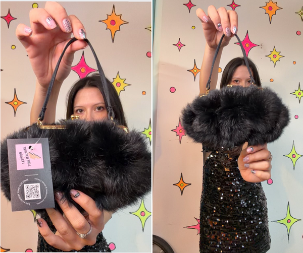 Vintage Black Fur Kiss Lock Purse | Old Hollywood Evening Bag Glam
