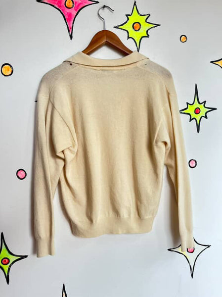 Vintage 1950s Beige Merino Wool & Cashmere Sweater – Cozy Classic Pinup Glam M/L