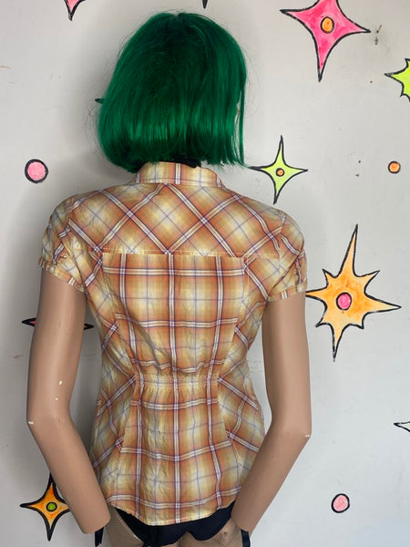 Guess Plaid Western Top Grunge Boho Preppy Core Button Down Cotton S