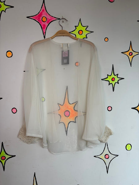 White Sheer Lace Puff Sleeve Lace Dolman Cape Robe Romantic Lolita Soft Grunge M