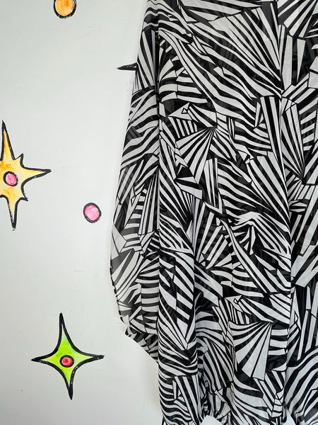 Nicole Miller Sheer Op Art Blouse Avant Garde Black White Statement Top Y2K L
