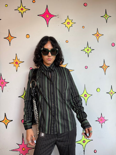 Y2K Pinstripe Shirt | Fairy Grunge Mall Goth Indie Sleaze Dark Academia L/XL