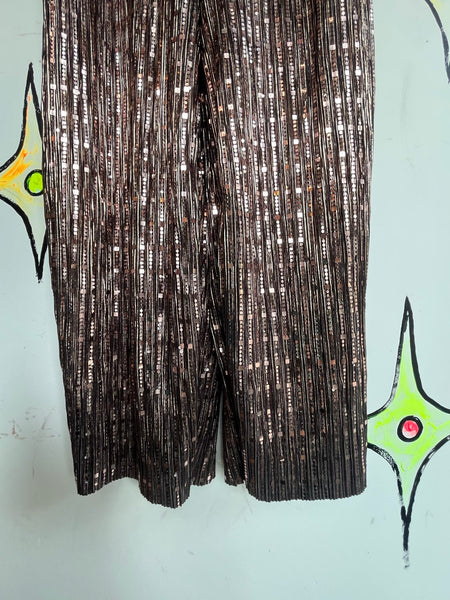 Metallic Gold Y2K Does 70s Disco Wide Leg Party Jumpsuit Retro Clubwear S/M