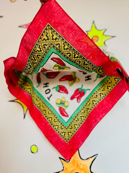Vintage 80s 90s Chili Pepper Print Bandana – USA Made – Hot Peppers Spice Lover