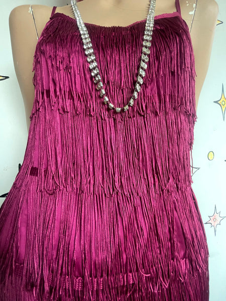 Raspberry Red Fringe Flapper Dress 20s Roaring Flapper or 60s Go-Go Mini M