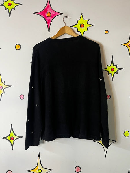 Vintage Embellished 80s 90s Black Ugly Tacky Christmas Sweater Cardigan – XL