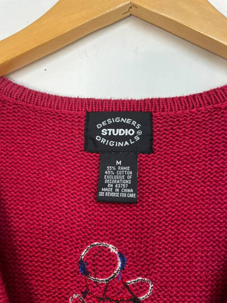 Vintage 90s Red Christmas Vest | Snowman Sweater Vest | Ugly Xmas Party – Size M
