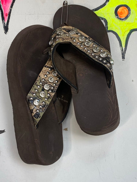 Y2K Rhinestone Vegan Snakeskin Platform Flip Flops Indie Sleaze McBling Sandal 7