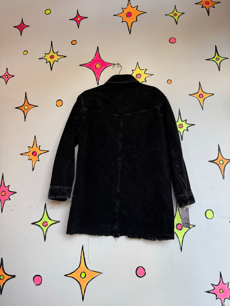 Black Corduroy Chore Coat Oversized Cotton Work Jacket Grunge Goth Utility L