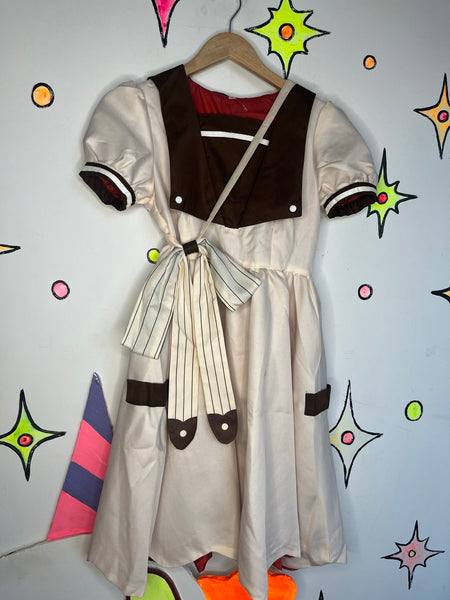 Vintage Sailor Schoolgirl Babydoll Dress Cottage Academia Cosplay Bow Belt S
