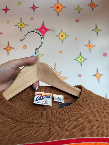 Vintage 70s Rainbow Striped Sweater | Retro Hippie Knit Pullover Skater Grunge M/L