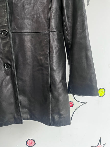 Vintage 90s Black Leather Trench Coat Goth Grunge Leather Jacket - Small