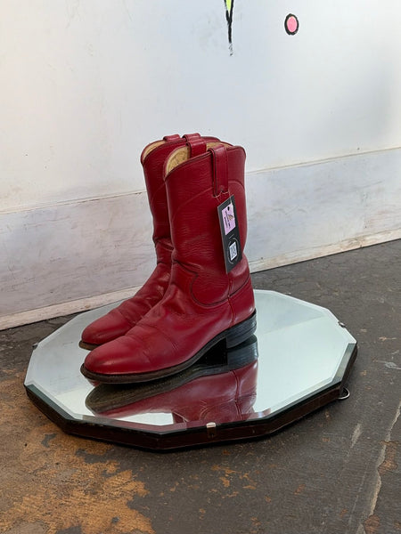 Vintage Justin Red Leather Cowboy Boots Western Cowgirl Roper Boots Boho US 6.5B