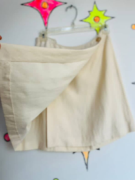 Vintage 90s DKNY Cream Linen Suit | Double Breasted Blazer & Mini Wrap Skirt | 4