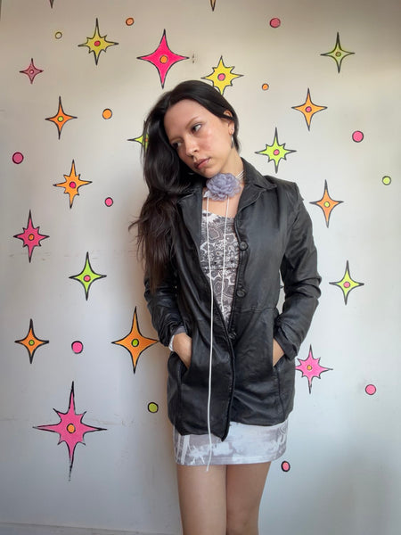 90s Y2K Leather Jacket JLC New York Grunge Goth Minimalist Rocker SM