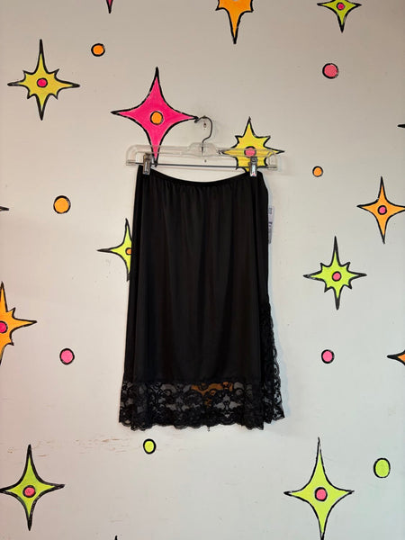Vintage Black Nylon Half Slip | Lace Trim Lingerie Slip Skirt Fairy Goth M