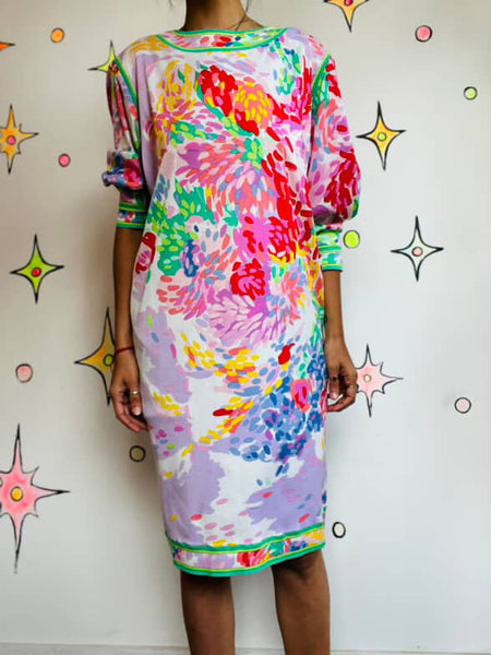 Vintage Leonard of Paris Floral Art Wear Dress - M/L