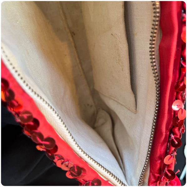 Vintage 80s | Red Metallic fully Sequined Beaded Clutch Handbag Purse Glam Disco