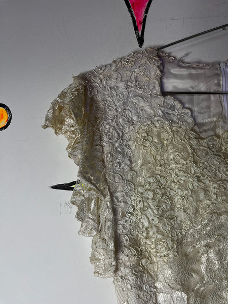 Vintage 1980s Prairie Dress Edwardian Lolita Rococo Lace & Pearls Flapper– XS