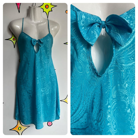 Vintage 90s Y2K | Blue Babydoll Lingerie Mini Dress Slip Dress | L