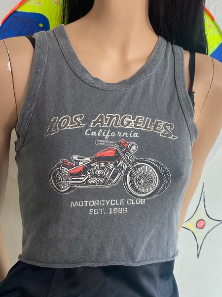 Y2K Moto Crop Top Bikercore Graphic Tee | Small | Edgy Streetwear Racer Style