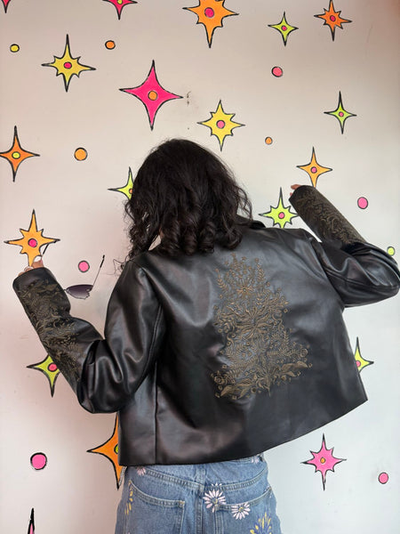 Disturbia Vegan Leather Jacket Goth Moto Biker Punk Grunge Embellished Coat M