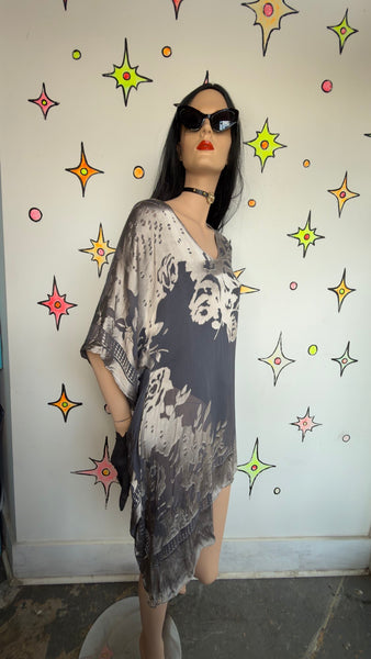 Burnout Whimsigoth Silver Kaftan Witchy Boho Fairy Grunge Goddess Robe Cape