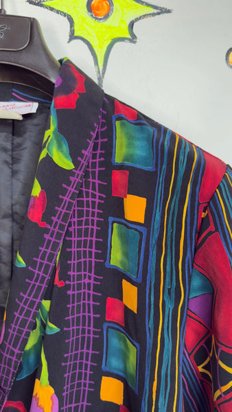 80s Floral Wearable Art Blazer | Avant Garde Multicolor Statement Jacket – Large