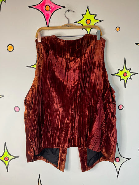 Vintage Bohemian Crushed Velvet Waistcoat Vest Velour Grunge Layering Piece – XL