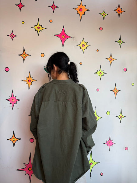 Vintage L.L.Bean Army Green Utility Shirt Military Surplus Wasteland Outdoor XL
