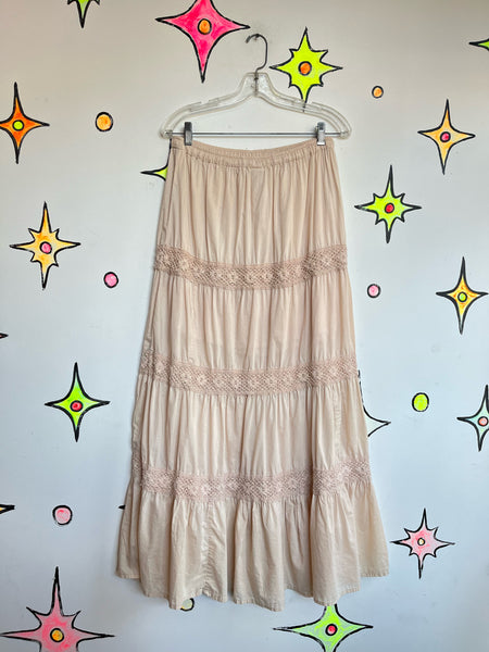 Vintage 90s Y2K Off White Boho Tiered Lace Maxi Skirt – Fairy Grunge Coquette SM