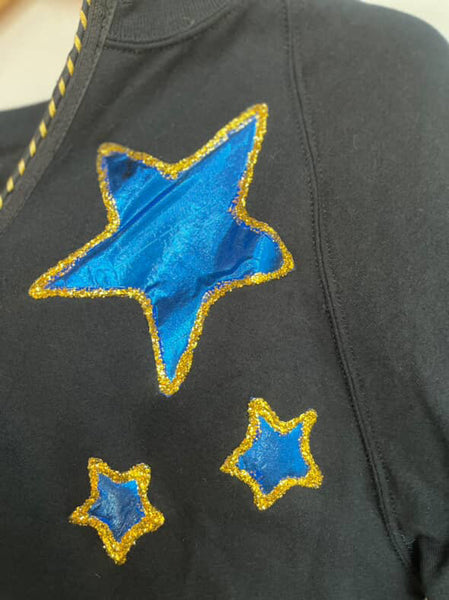 Vintage 80s Black Embellished Celestial Witchy Stars Moons Sweater L XL