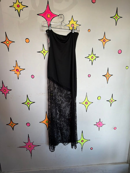 Black Lace Slip Dress Romantic Goth Boudoir Maxi Fairy Grunge Full Length - S