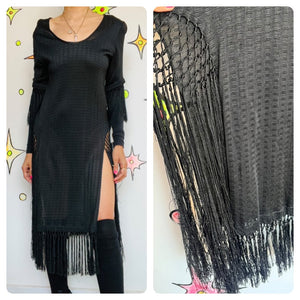 Antique 1920s | Black Fringe Flapper Fringe Piano Dress