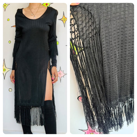 Antique 1920s | Black Fringe Flapper Fringe Piano Dress