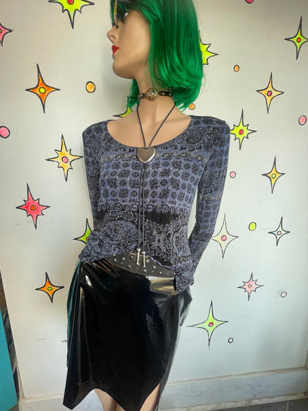 90s Paisley Long Sleeve Top Slinky Stretchy Whimsigoth Pirate Fairy Grunge L