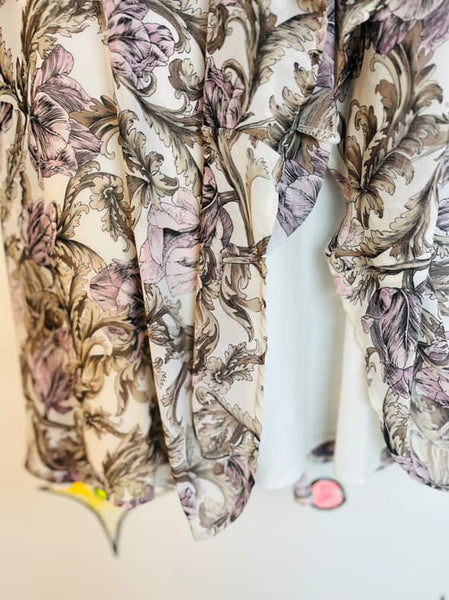 Vintage 70s White & Lilac Floral Whimsy Boho Fairy Grunge Maxi Skirt – Small
