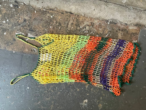 Y2K Crochet Rainbow Dress Festival Boho Rave Pride L/XL