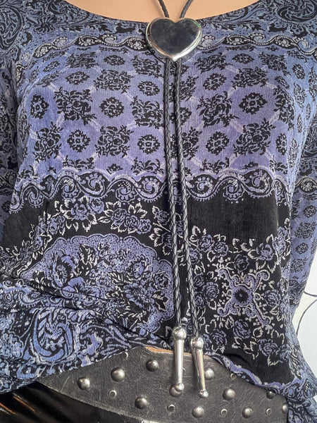 90s Paisley Long Sleeve Top Slinky Stretchy Whimsigoth Pirate Fairy Grunge L