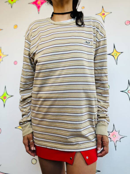 Vintage 90s Brown Striped Long Sleeve Cyber Grunge Shirt Cotton Streetwear Large