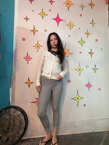 Black & White Capri Pants | Retro Mod Stretch Cropped Pants XS