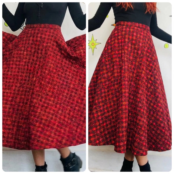 Vintage 50s Red Quilted Skirt | Full Twirl Party Skirt Old Hollywood Glam Pinup Rockabilly S